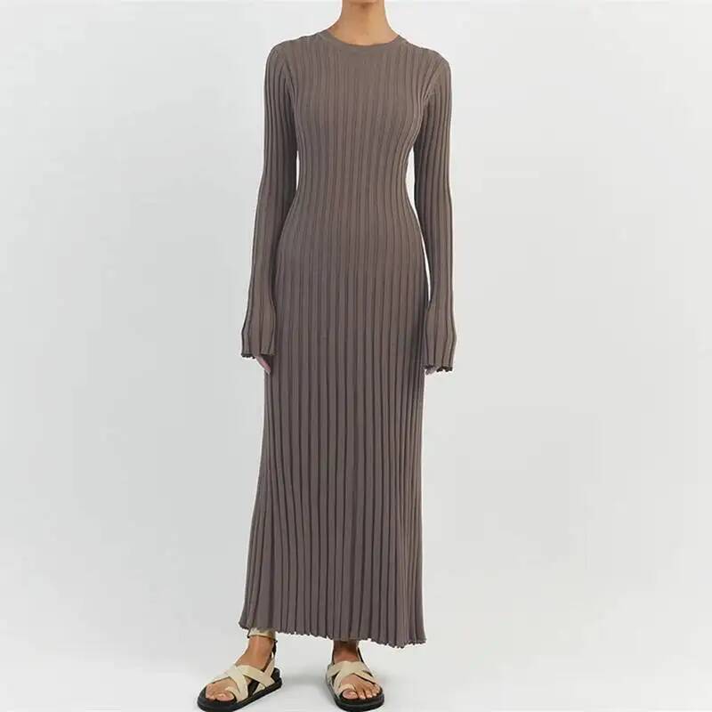 فستان نسائي أنيق طويل بأكمام ك - مراجعة Bodycon Long Sleeve Ribbed Dress وسعره