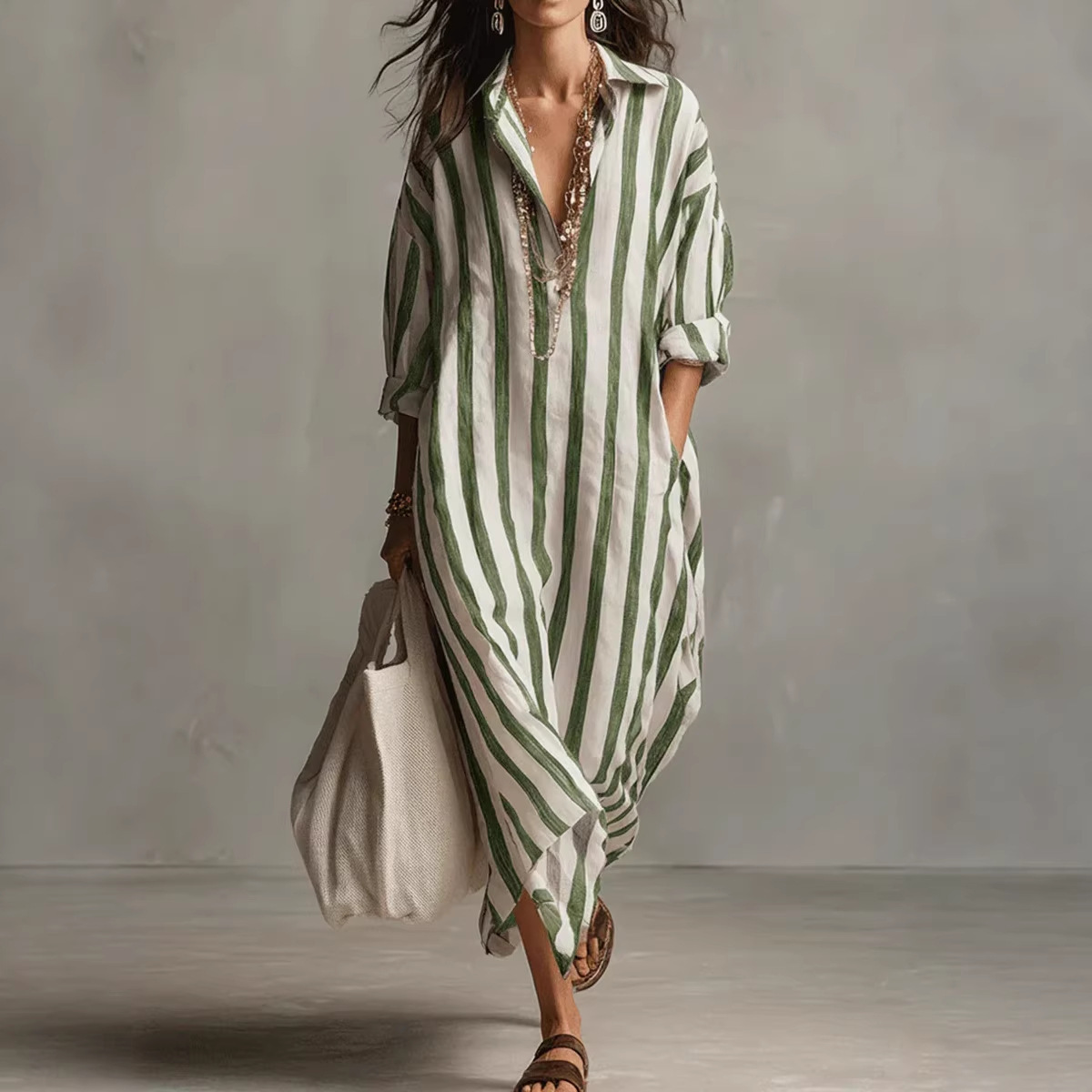 فساتين صيفية أنيقة بياقة مقلوب - مراجعة Casual Loose Linen Shirt Dress وسعره
