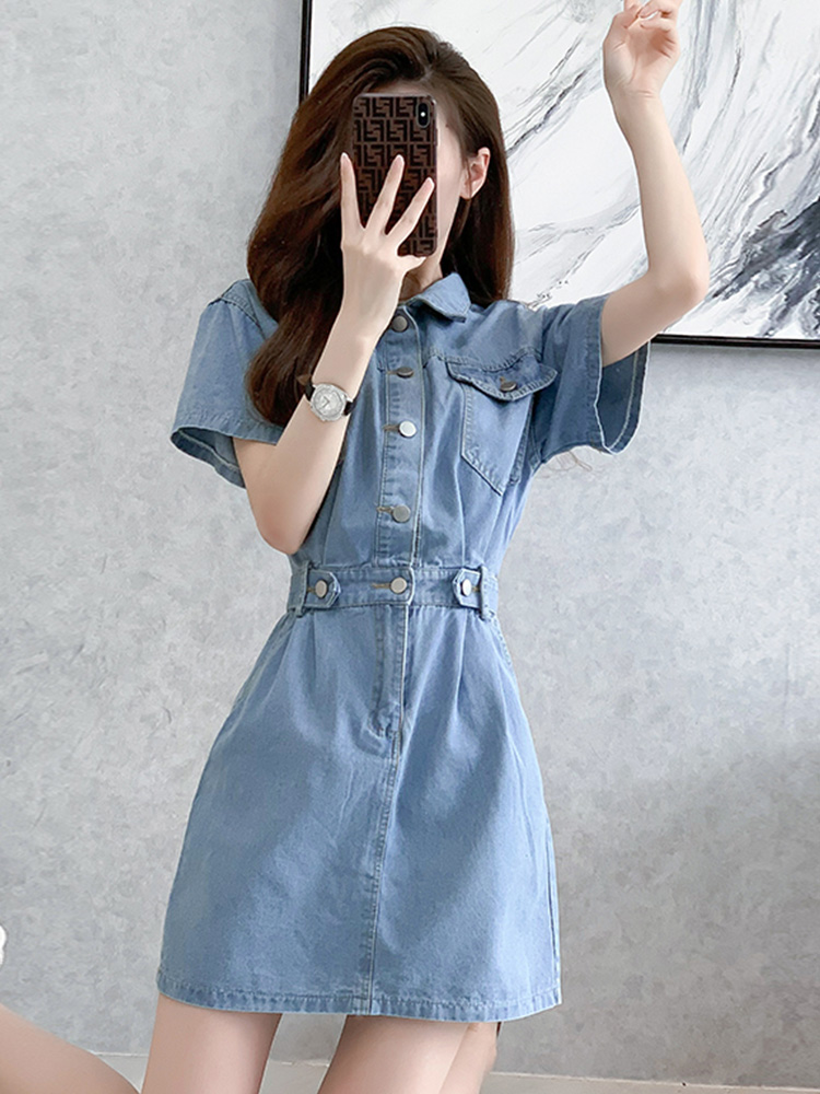 فستان دينيم قصير للتنحيف بخصر  - مراجعة Korean Style A Line Shirt Dress وسعره
