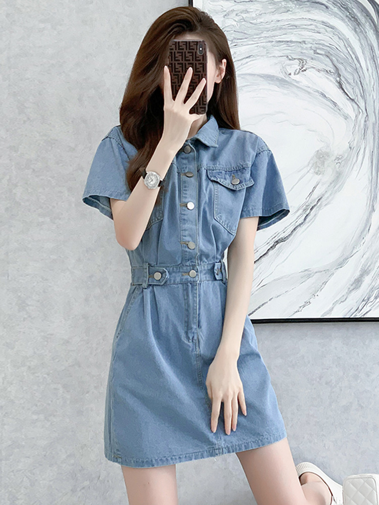 فستان دينيم قصير للتنحيف بخصر  - مراجعة Korean Style A Line Shirt Dress وسعره