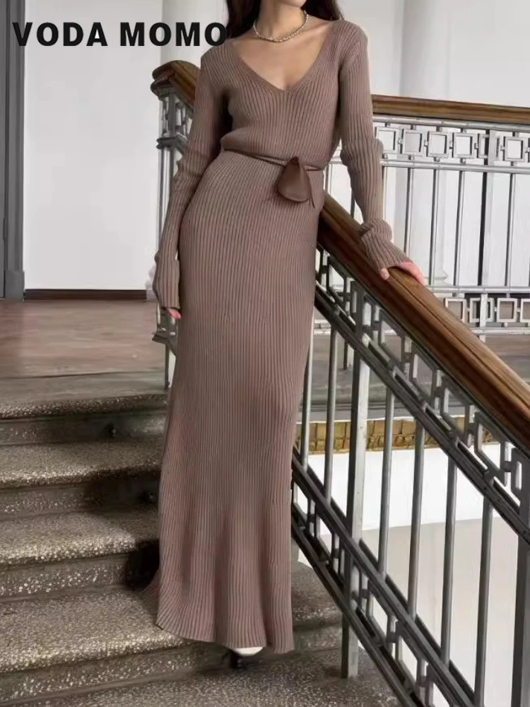 فساتين ماكسي ضيقة متعددة الاست - مراجعة Bodycon Long Sleeve Ribbed Dress وسعره